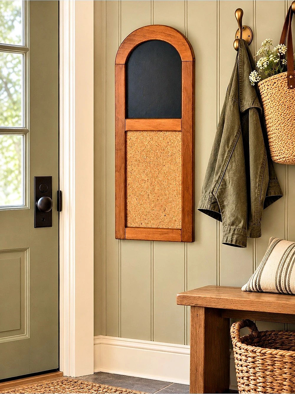 Vintage Wood Arch Chalkboard & Corkboard Memo Board